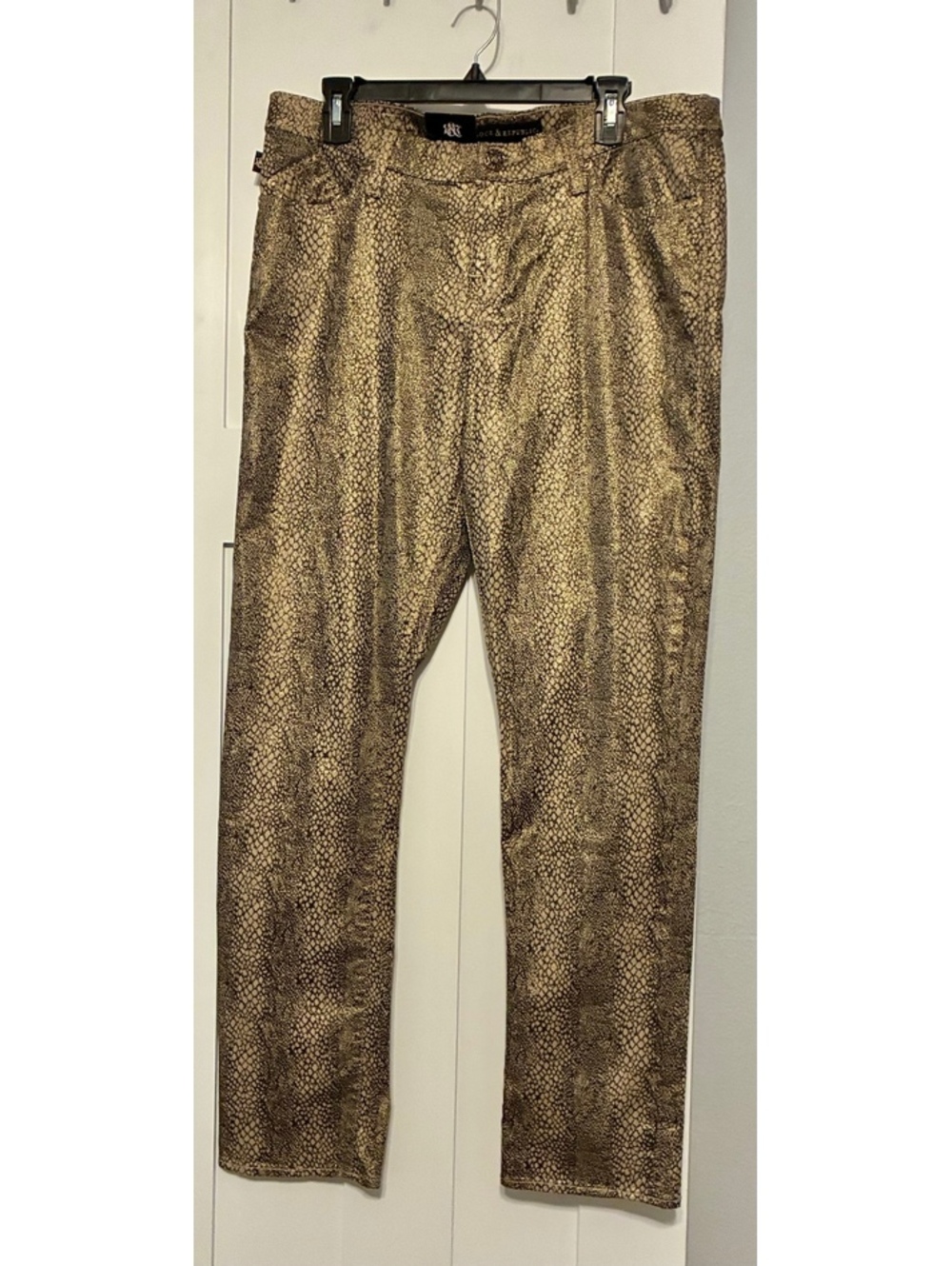 Rock & Republic "King Snake" Metallic Gold & Black Skinny Jeans Size 16 NWT
